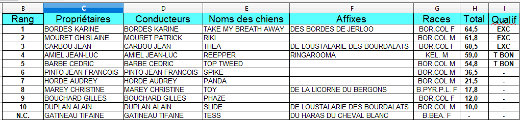 Classement IR Dourgne 24