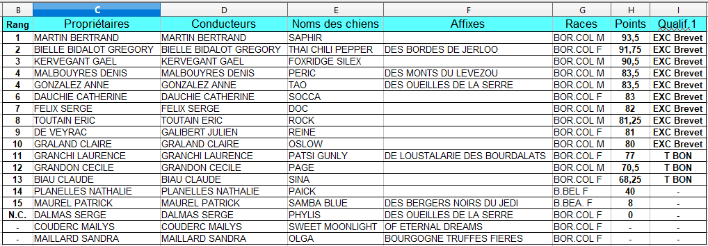 Classement IR Dourgne 24